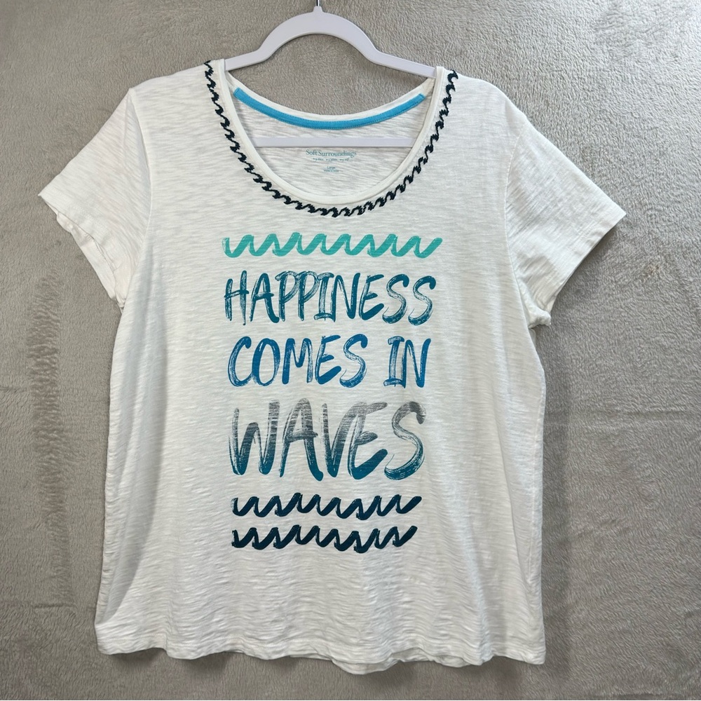 Soft Surroundings White Tee with Blue Accents